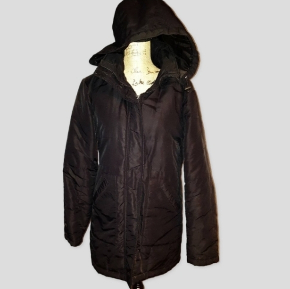 Black Winter Jacket - Removable Hood, Zipper Closure, 3 Velcro Straps, 2 Pockets - Picture 8 of 8